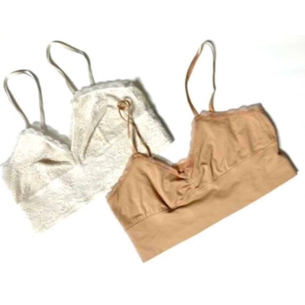 Bundle of 2 Lily‎ of France Sensational Lace Bralettes Sz M  White & Nude #220F